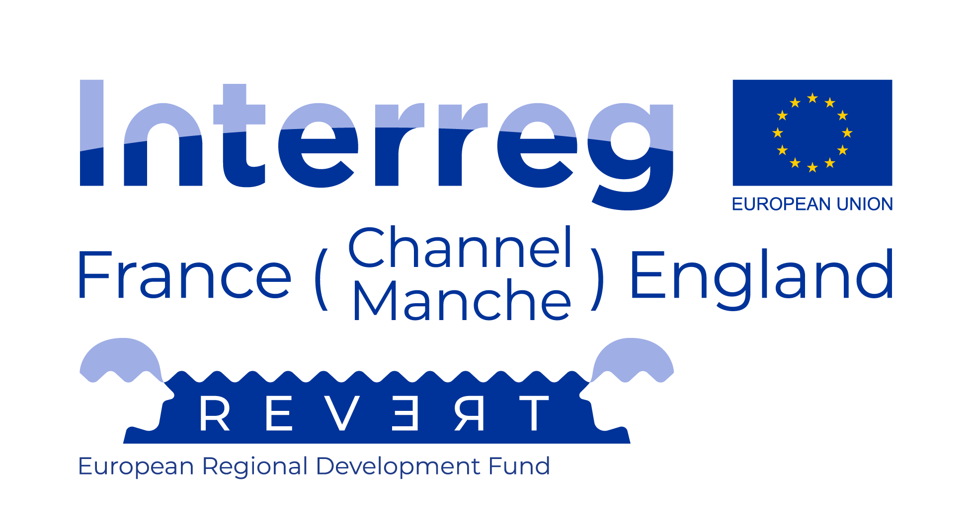 REVERT Interreg logo with EU flag and dark blue text